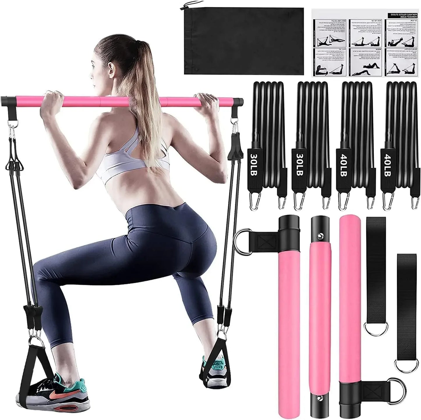 Portable Resistance Band Exercise Bar – Full Body Workout Bar for Home Gym & Fitness Training